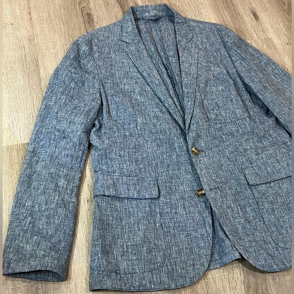 J. Crew Size L Linen Cotton Blend Blue Crosshatch Mainline 2 Button Sport Coat